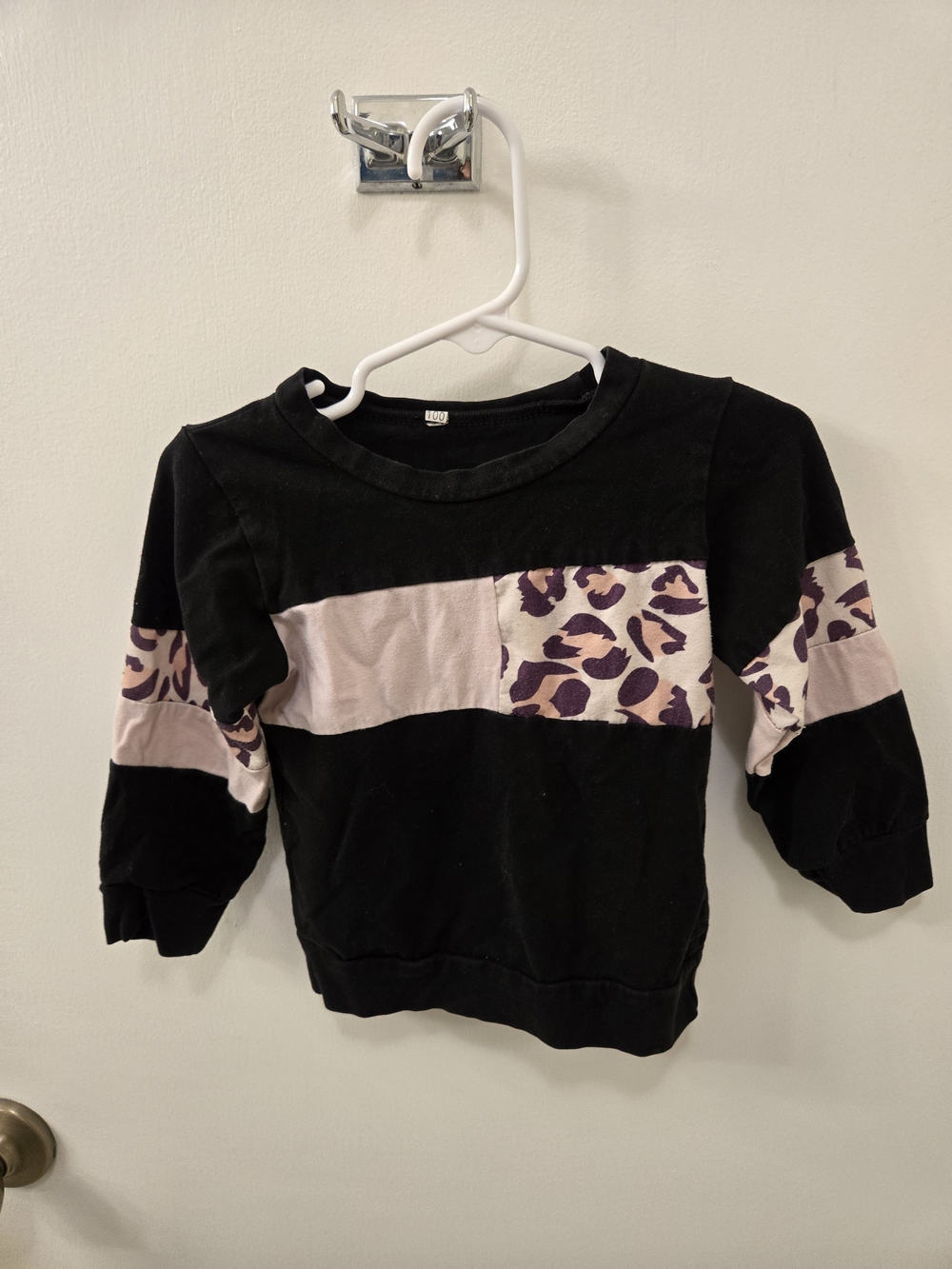 Girls' Black Sweatshirt with Pink Leopard Stripe